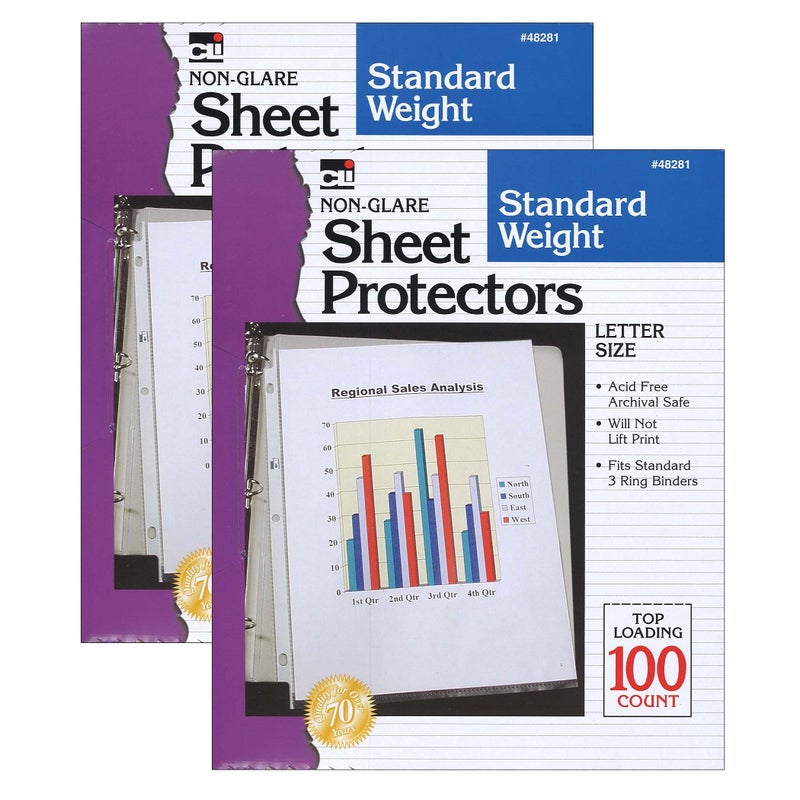 Charles Leonard Sheet Protectors, Standard Weight, Letter Size, Non-Glare, 100 Per Box, 2 Boxes (CHL48281-2) - Image 1